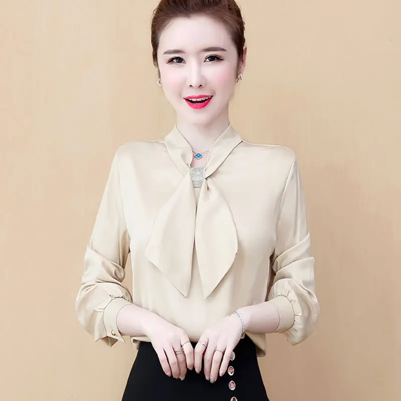 

Women's spring new chiffon shirt women's solid color shirt long sleeve