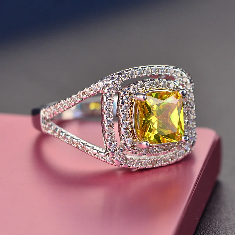

Visisap Yellow Square Stone Rings for Women Luxury Jewelry AAA Cubic Zirconia Wedding Ring White Gold Color Factory Price VSR206