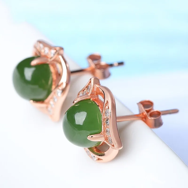 

Hetian Jasper Earrings Women's 925 Silver Plated Inlaid Jade Earrings Earrings Green Chalcedony Earrings