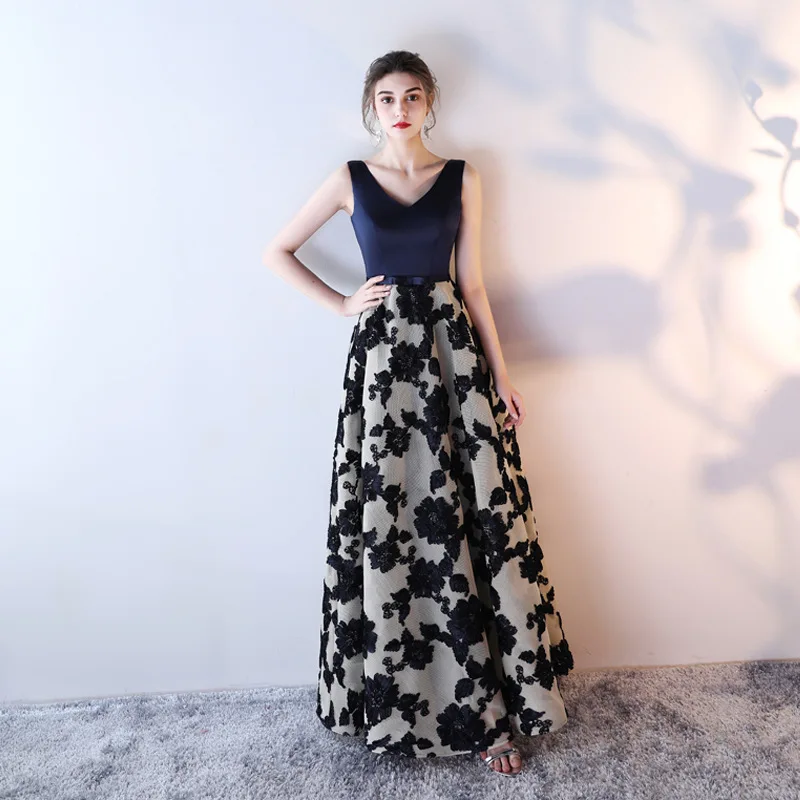 

Sweet Memory Floor Length Satin Navy Blue Prom Dress Girl Wine Red Satin Wedding Party Dresses Robe De Soiree SW19152