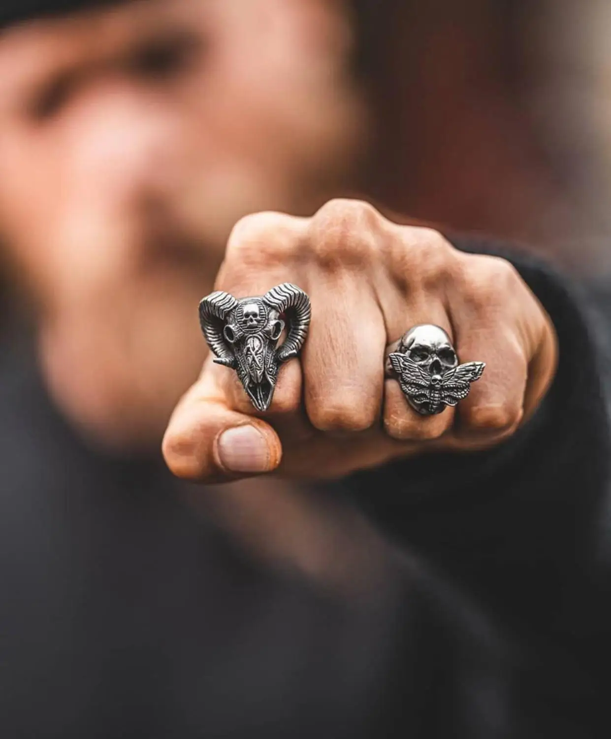 Onlysda Кольцо для мужчин из нержавеющей стали с крестовой бабочкой и черепом, современное изящное панк-байкерское украшение, подарок на Хэллоуин для мужчин.