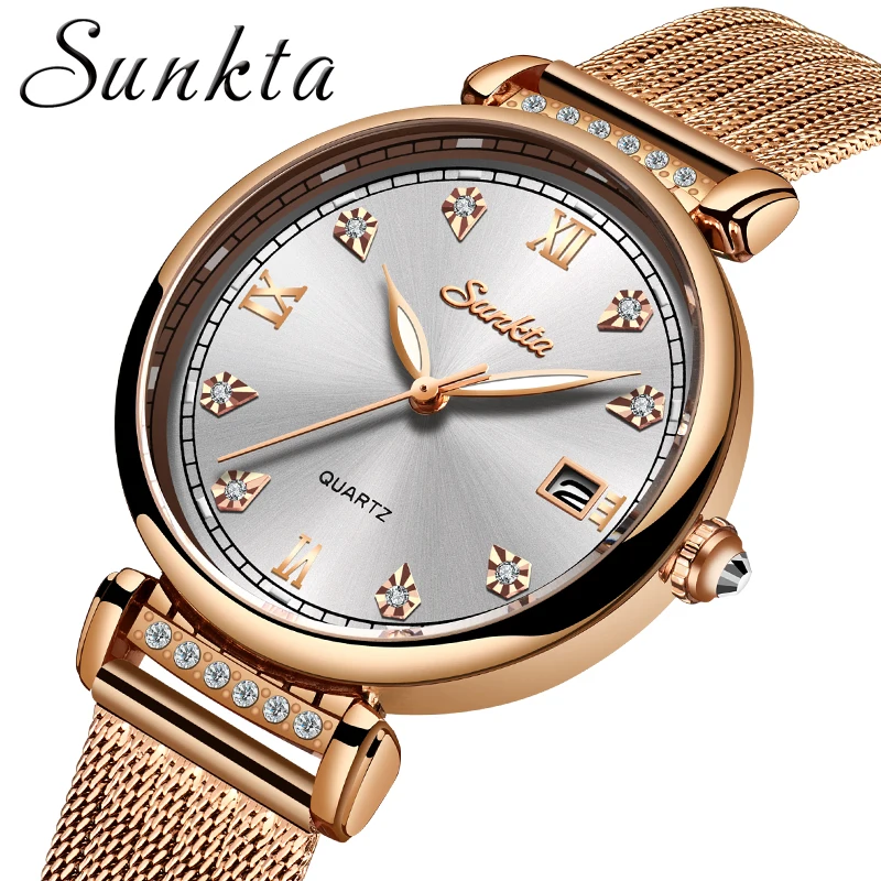 Часы наручные SUNKTA женские кварцевые брендовые Роскошные простые элегантные