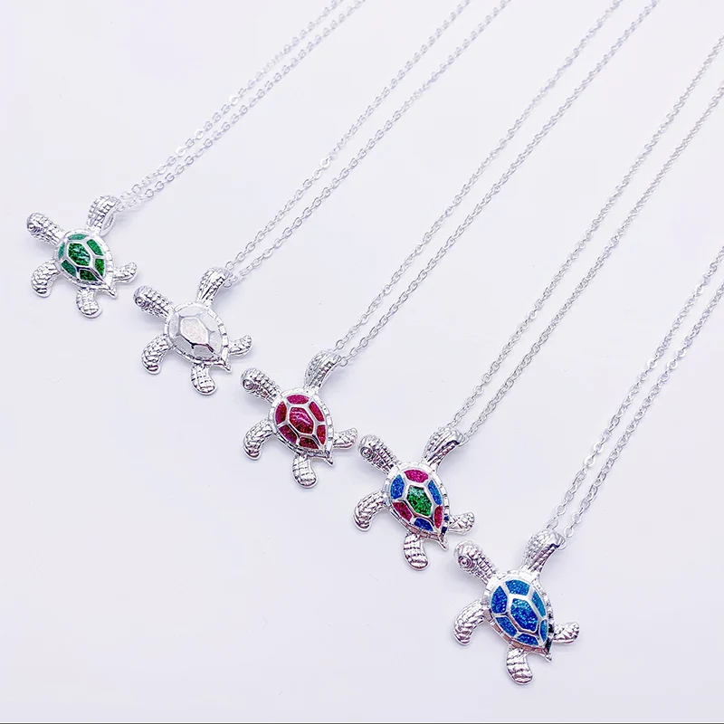 

Women Charm Cute Sweater Necklace Opal Turtle Pendant Jewelry Ornament Valentine's Day Present Memory Projection Necklace