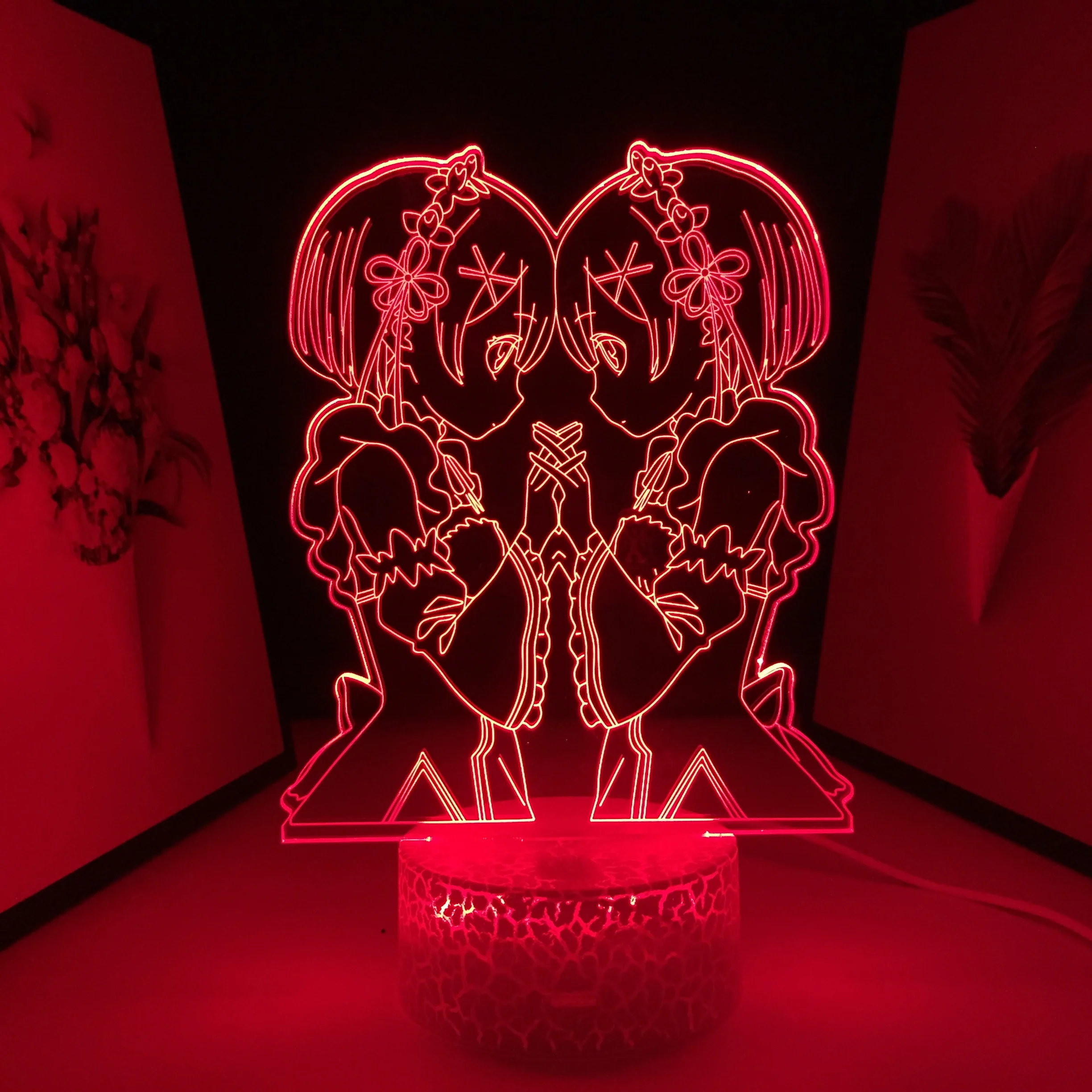 Аниме 3D Светодиодная лампа от Re Zero Начальная жизнь в другом мире Rem и Ram светильник