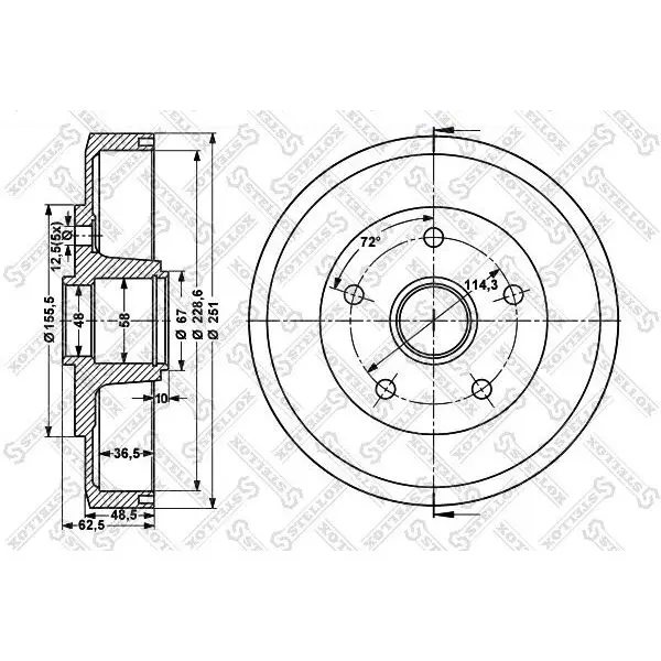 Барабан тормозной 5 болтов\ Mazda 626 GD/GV 87 91 STELLOX 6025 3210 SX|Стояночный - Цена: 1 390,00 руб.