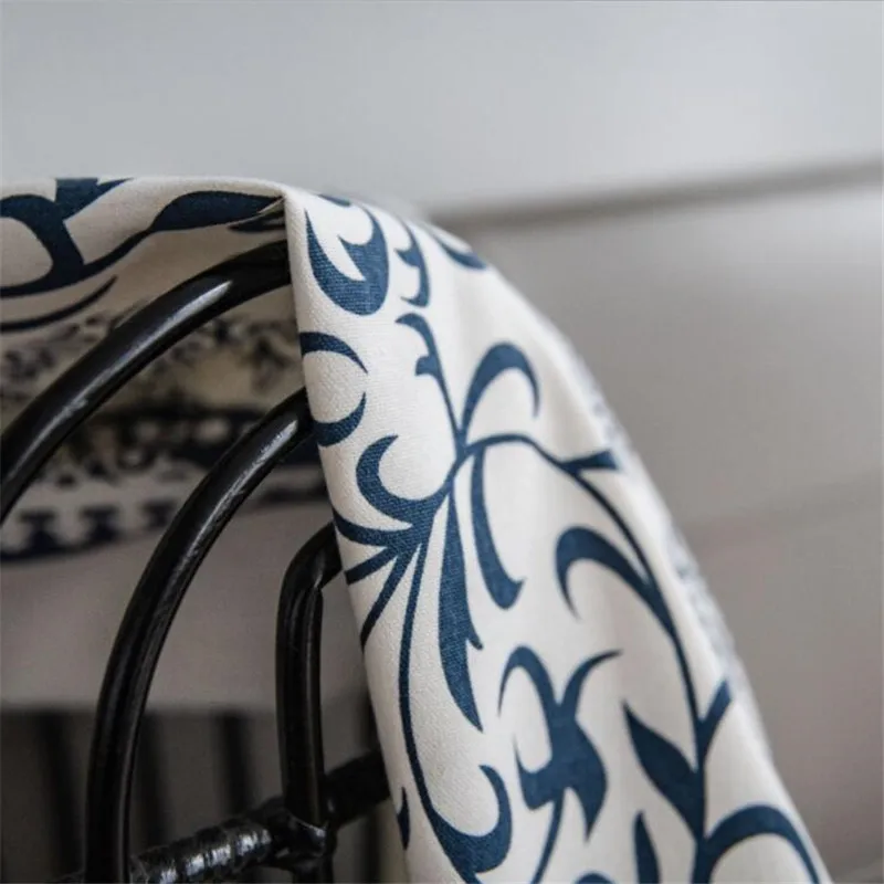 

Bohemian Style Curtains Cotton and Linen Fabric Blue window grilles curtain for living room bedroom kitchen Window Home Decor