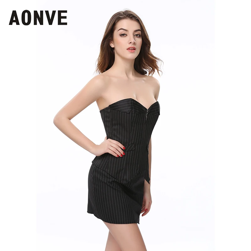 Женский корсет в готическом стиле с юбкой|zipper corset|striped corsetcorsets and bustiers |