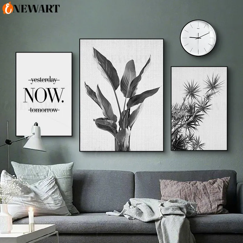 Черно белый плакат украшение на стену Художественная печать растений цитата
