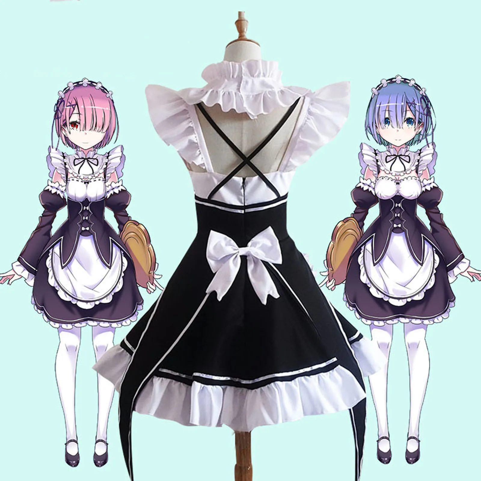 

Black White Gothic Lolita Maid Dress Costumes Cosplay Suit for Girls Woman Waitress Maid Party Stage Costumes Woman Dress