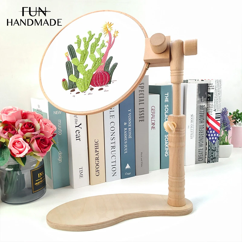 

DIY Cross Stitch Embroidery Stand Durable 360 Degree Rotation Hoop Adjustable Height Hand Work Rack Wooden Sewing Tool