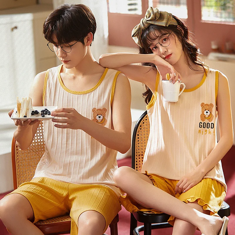 Летний комплект из 2 предметов пижама для пар пикантный пижамный без рукавов с