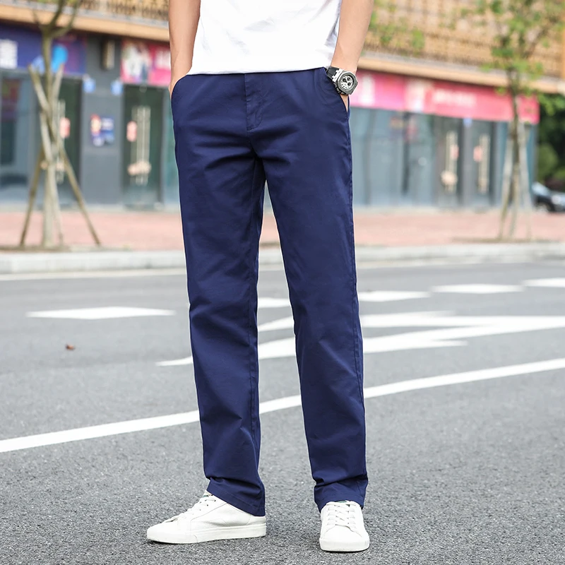 2021 Summer New Men's Thin Cotton Khaki Casual Pants Business Solid Color Stretch Trousers Brand Male Gray Plus Size 40 42 | Мужская
