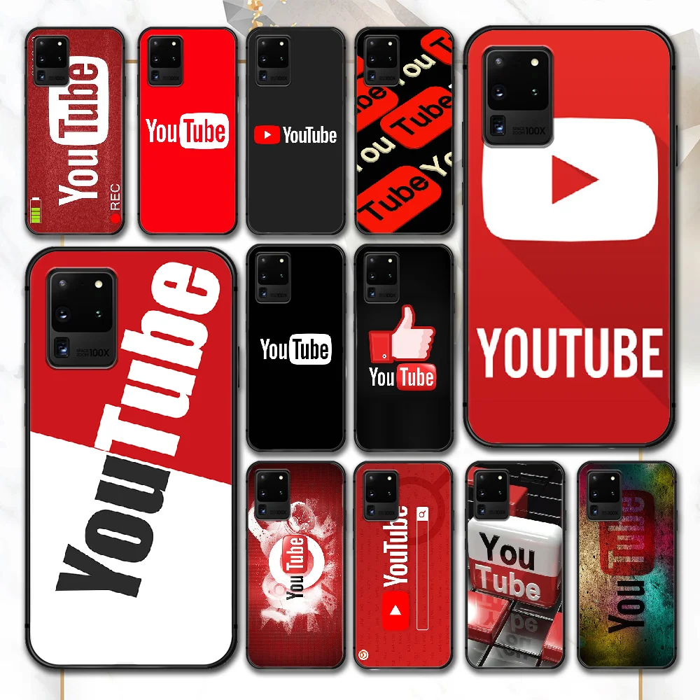 

Youtube Phone Case For Samsung Galaxy Note S 8 9 10 20 Plus E Lite Uitra black Shell Trend Cover Soft Waterproof Fashion Funda