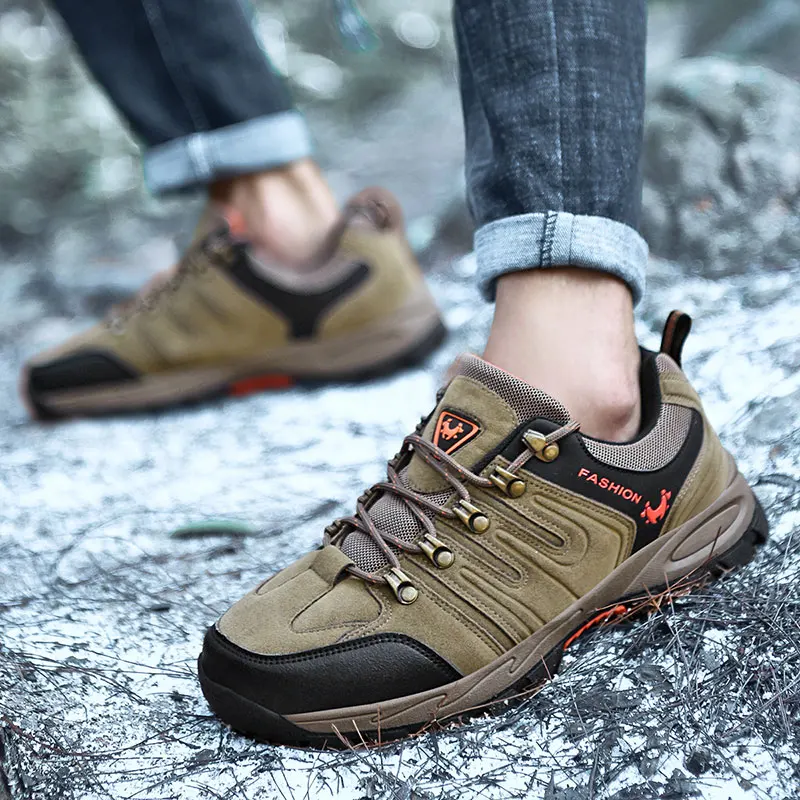 

Men's Outdoor Sneakers Suede Waterproof Shoes Male Big Size Men Mountain Climbing Shoes Breathable Hiking Trekking Shoes