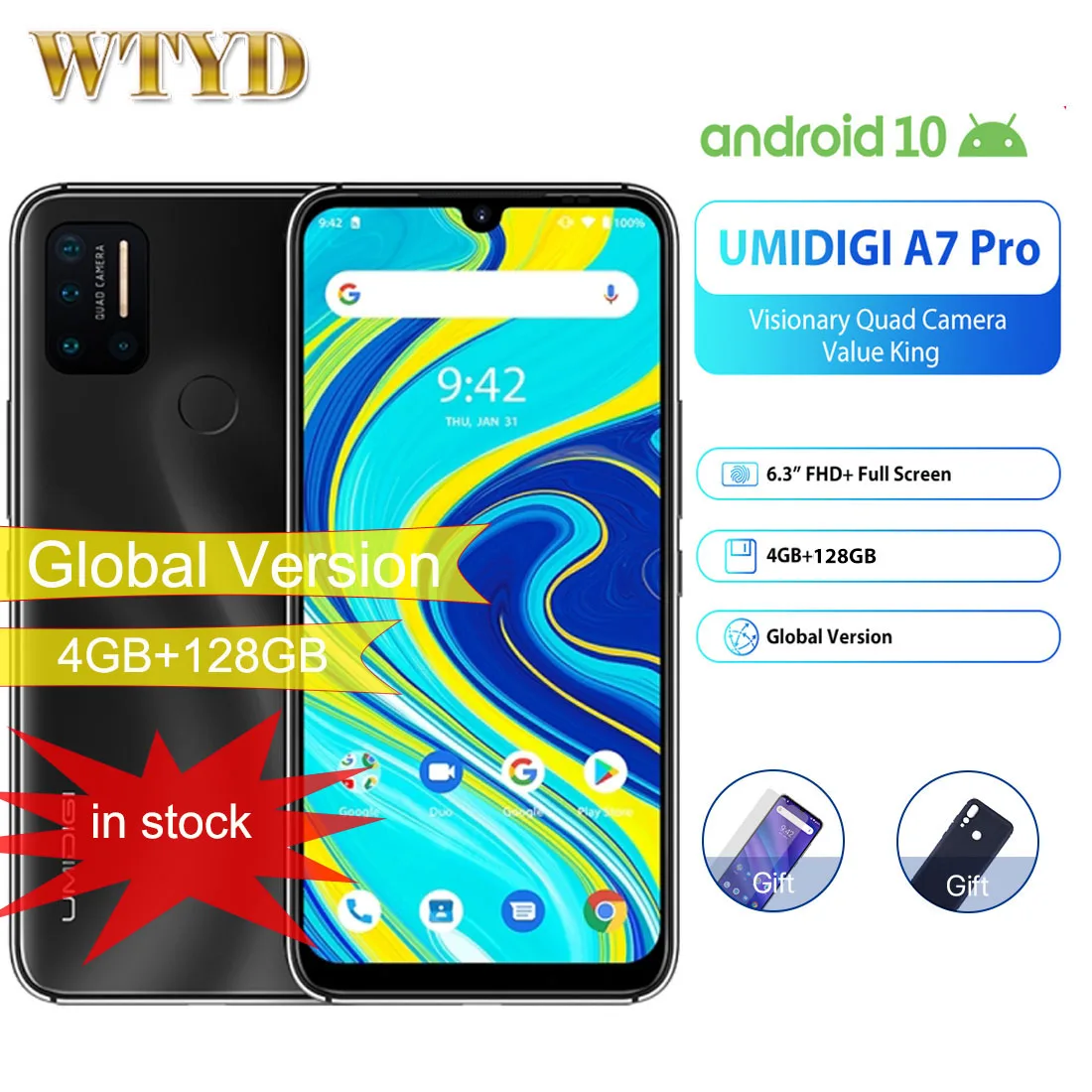 4GB + 128GB UMIDIGI A7 Pro Global Version Smartphone 6.3&quot Quad Camera 4150mAh Fingerprint ID Andriod 10 Dual 4G Mobile Phone | Мобильные