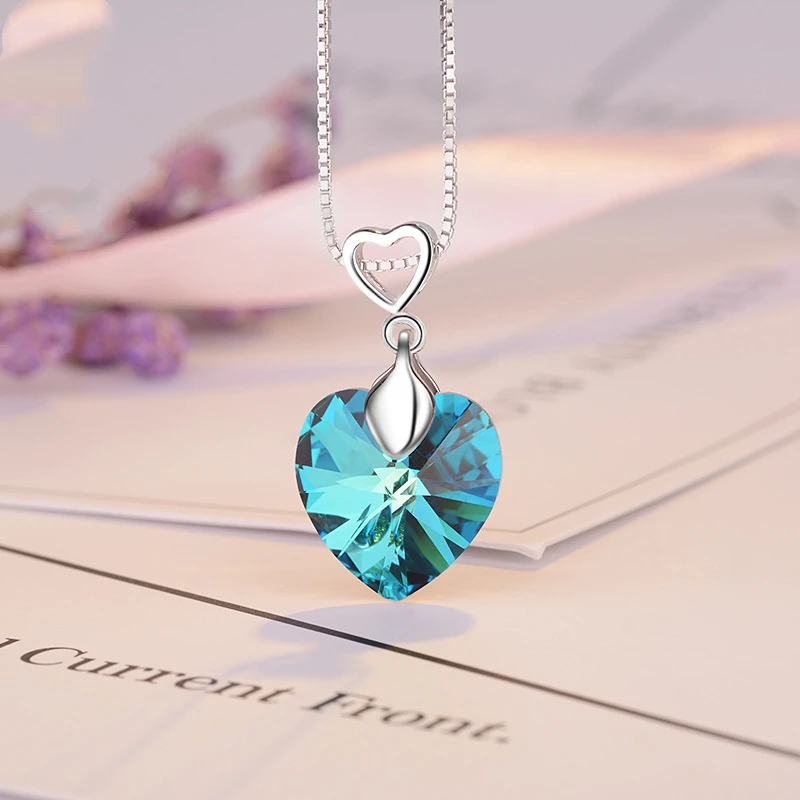 

Ожерелье из стерлингового серебра S925, женское ожерелье до ключицы с имитацией океанского сердца и любовного сердца