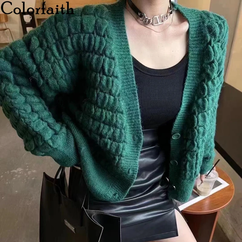 Colorfaith/Новинка 2021 года Женские осенне-зимние свитера Кардиганы в клеточку