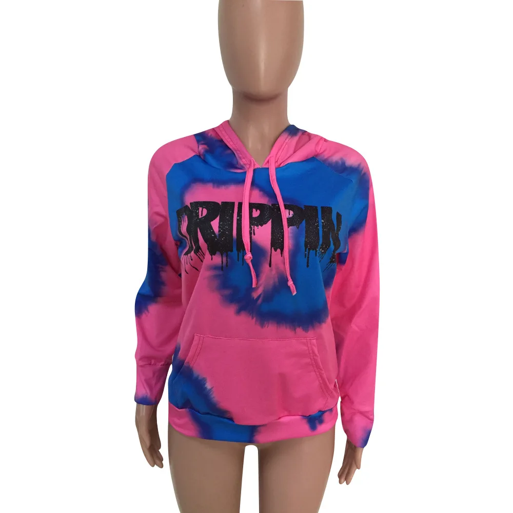 Европейский Лидер продаж женские топы с принтом Tie Dye толстовки капюшоном Женская