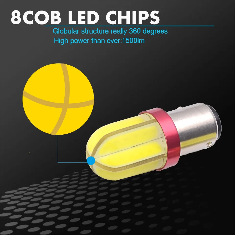 2 шт. супер яркие светодиодные лампы 8 COB 1500LM 1156 BA15S P21W для мотоцикла янтарные