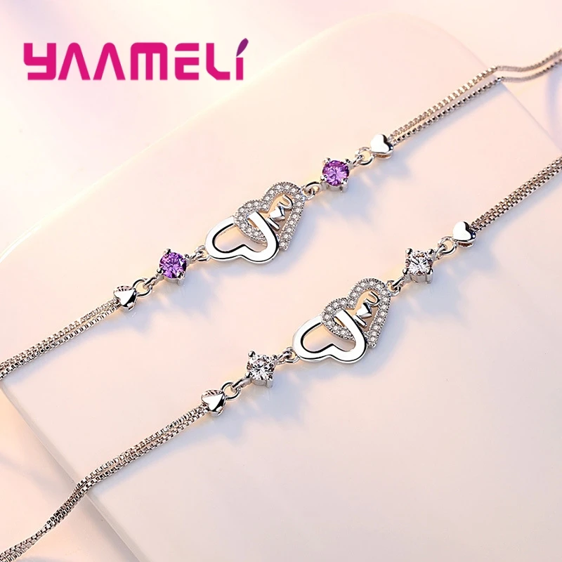 Bracelet Double Heart Shape Purple/White Seaside Harvest Festival Revelry Night Jewelry 925 Sterling Silver Girlfriend | Украшения и