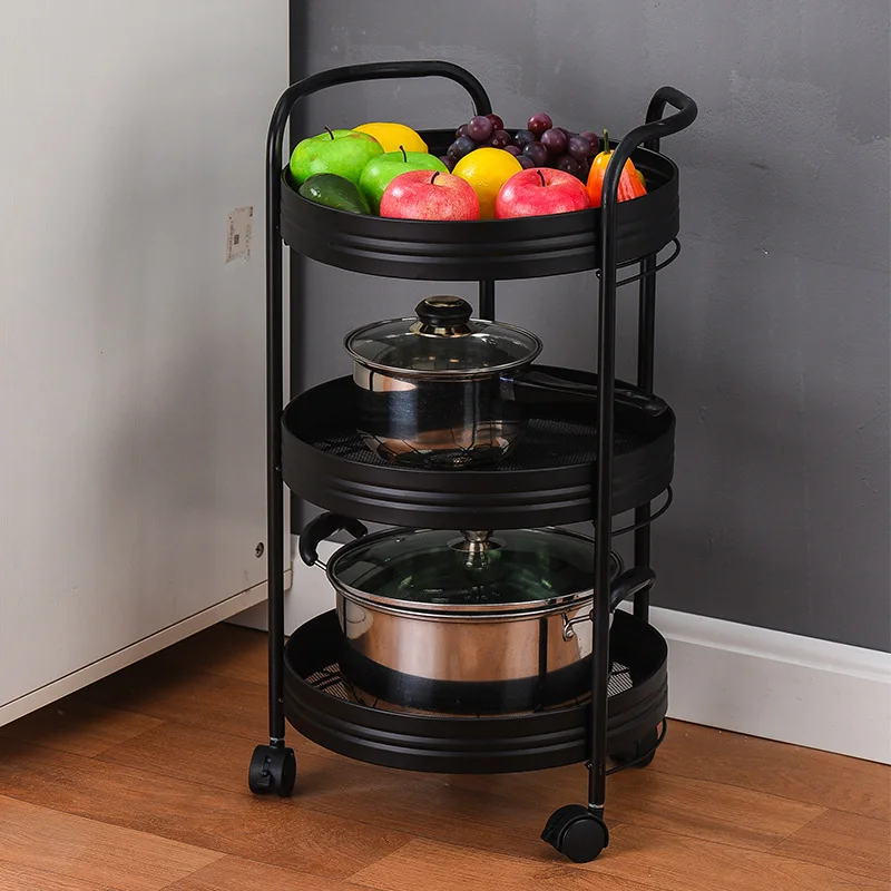 

Kitchen Storage Rack Floor Household Baby Products Multi-Tier Movable round Trolley Storage Rack Vegetable Basket