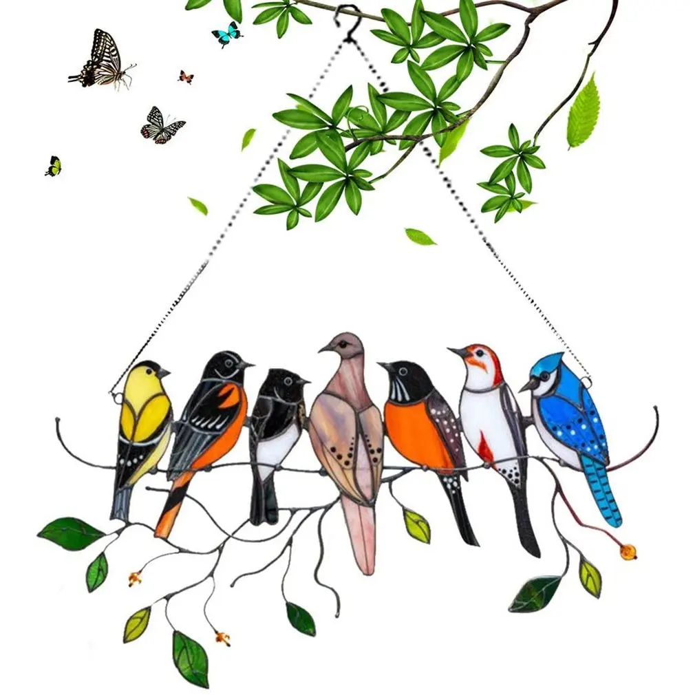 

Multicolor Birds On A Wire High Stained Ornament Bird Series Hanging Ornaments Pendant Home Decor Gifts For Bird Lover