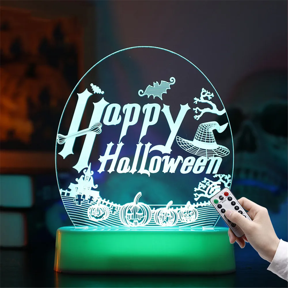 

3D Acrylic Illusion Night Light Halloween Decoration Battery Powered Indoor Desk Lamp Gifts for Party(Colorful or Warm)