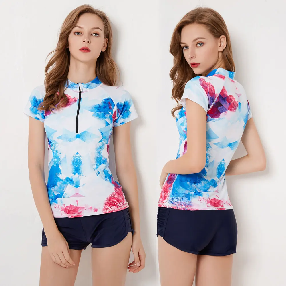 Женский топ с коротким рукавом и молнией спереди защитой от солнца|Комбинезоны| |