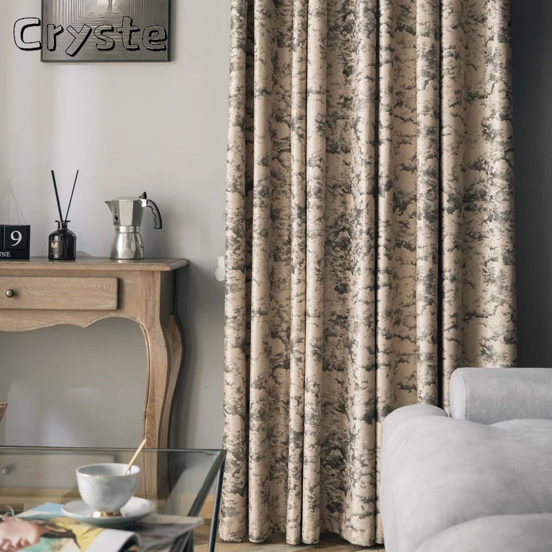 

Nordic Light Luxury Bronzing Jacquard Flannel Curtains Shading Curtains for Living Room Bedroom Bay Window Finished