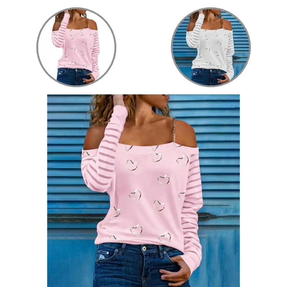 

Winter Blouse Striped Comfortable Soft Touch Stylish Chain Strap Tonic Autumn Shirt Women Top for Home
