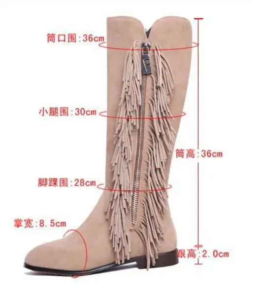 

Womens Flats Knee High Boots Tassel Suede Leather Priness Side Zip Shoes
