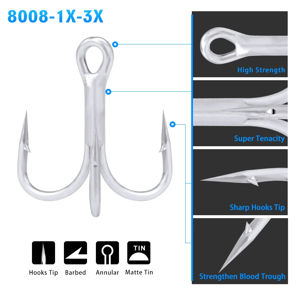 Fishing Hooks Saltwater Treble Hook With Barb Lure Fish Sea Tackle High Hardness Abrasion Resistance | Спорт и развлечения