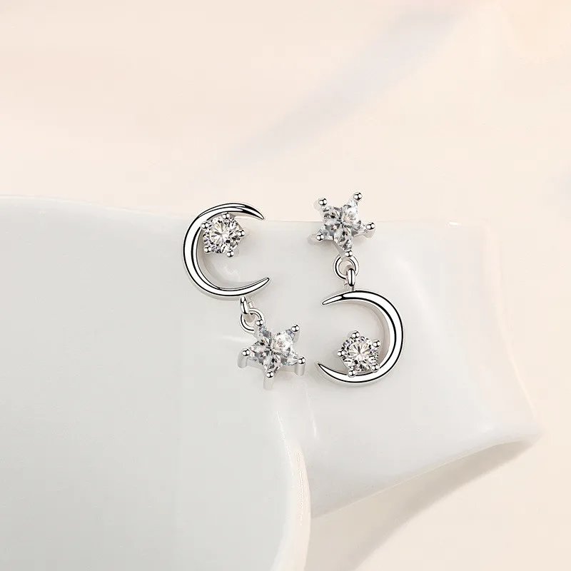 Серьги-гвоздики женские из серебра 925 пробы со звездой и Луной | Украшения