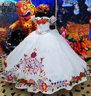 Платья Charro с мексиканской вышивкой 15 лет, платья Quinceanera с открытыми плечами, милые платья для выпускного вечера 16, abiti da cerimonia