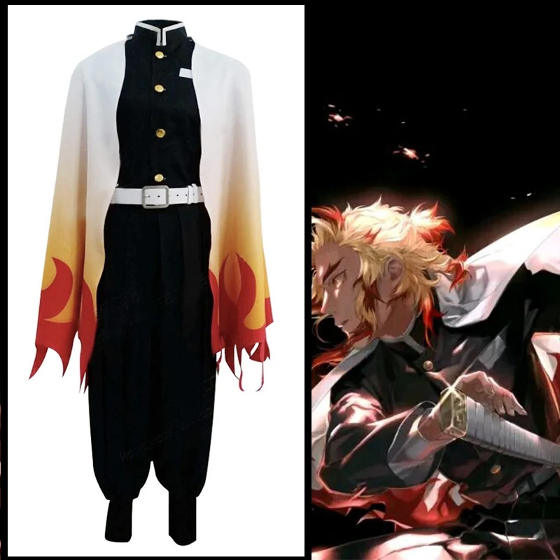 Аниме Demon Slayer Kimetsu No Yaiba Косплей костюмы Rengoku Kyoujurou карнавальный костюм кимоно для
