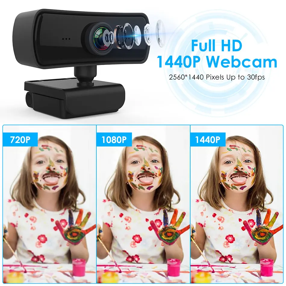 2K веб камера USB 2560x1440P Ультра HD Встроенный микрофон 360 Вращение ПК для видеозвонков