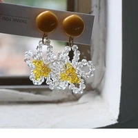 yellow acrylic crystal stud earrings korean fashion sweet handmade flower earrings for women summer holiday party jewelry gifts