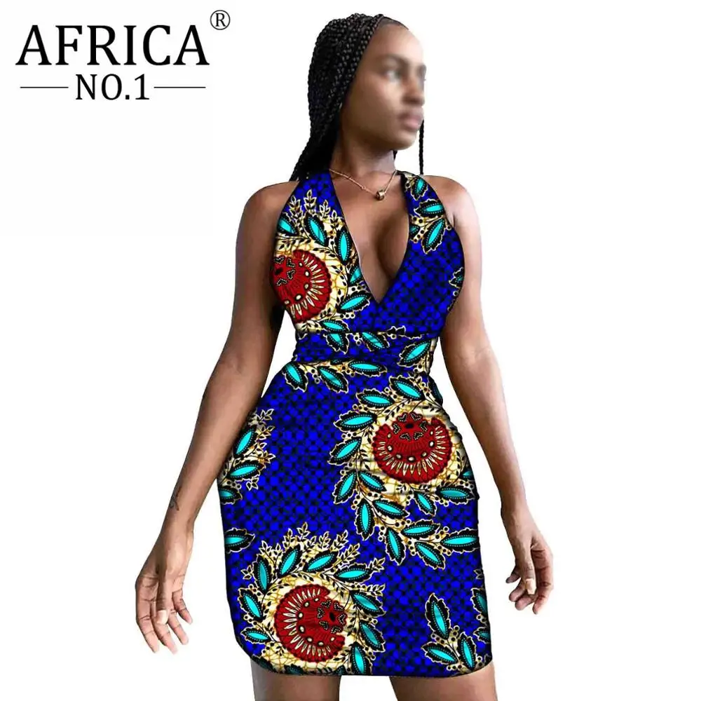 Сексуальное Мини-платье для вечеринки для женщин из африканского хлопкового воска с V-образным вырезом, без рукавов, слим-стиль, в стиле дашики, арт. A2025012 on.