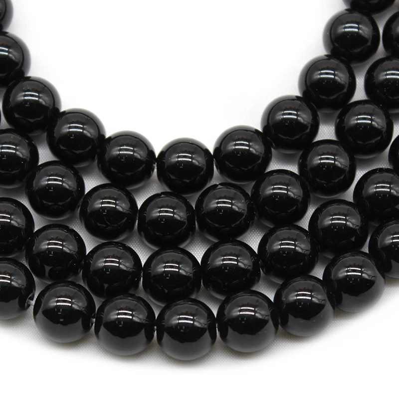 

Natural Black Onyx Agates Stone Smooth Round Loose Spacer Beads 4/6/8/10/12/14mm For Jewelry Making DIY Bracelets Necklace 15''