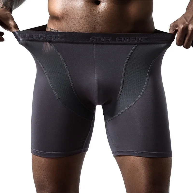 

Men Underwear Sports Panties Breathable Mesh Running Lengthened Anti-wear Leg Modal Men Boxer briefs Solid Panties