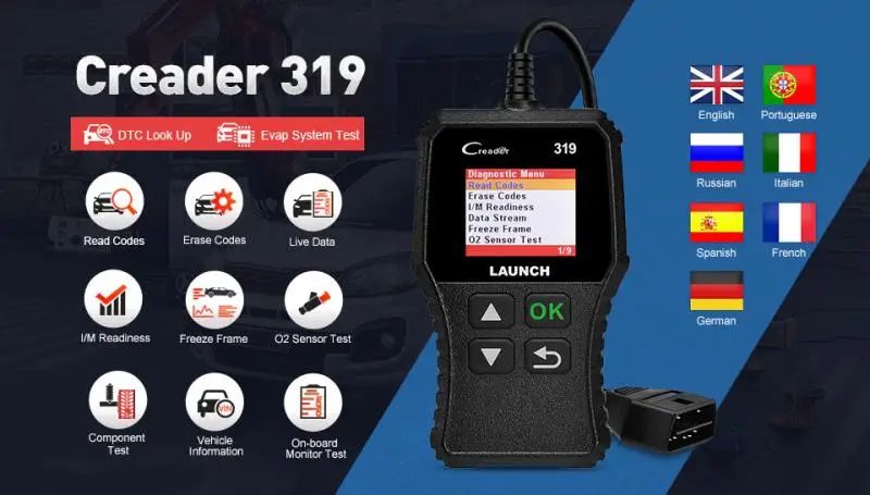 LAUNCH CR319 OBD2 сканер поддержка полной OBD II/EOBD Launch Creader 3001 автоматический диагностики PK