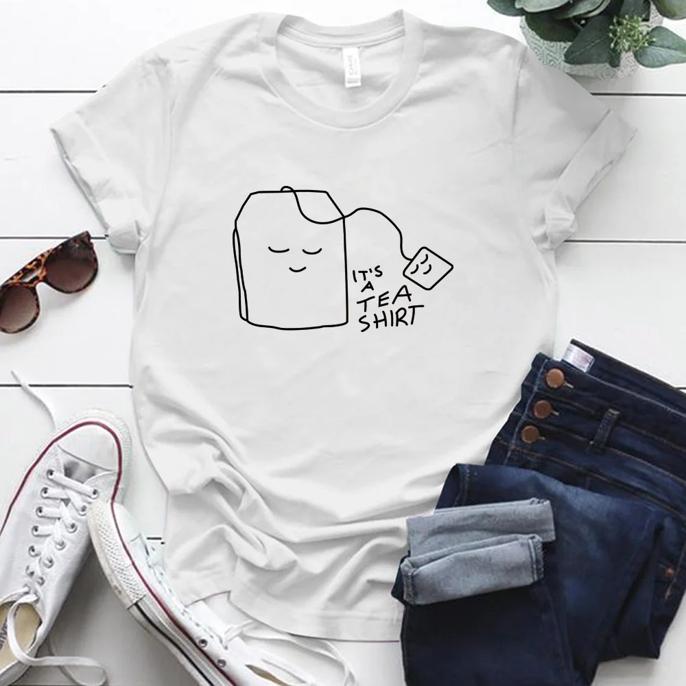 

It's A Tea Shirt Print Tea Bag Graphic Tee Casual Kawaii Cute T Shirt Women Short Slleeve S-5XL Street Style Summer Women Tops