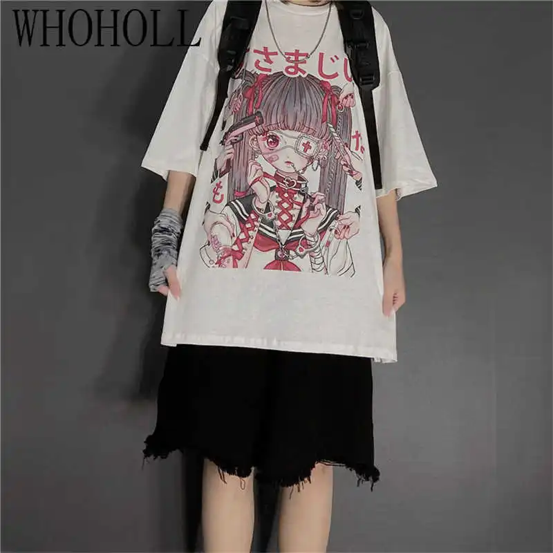 

Summer Goth Women T-shirt Punk Dark Streetwear Ladies Cartoon Print Top Gothic Tshirts Harajuku Clothes Loose Oversize T-shirts