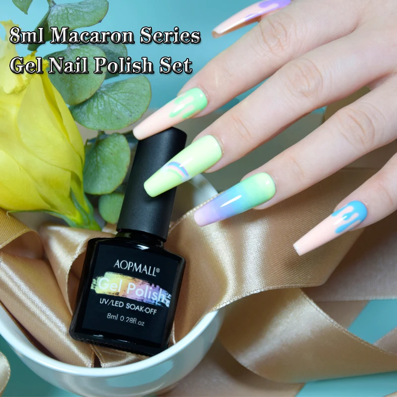 

AOPMALL® 6Pcs Gel Nail Polish Set Semi Permanent Gel Hybrid Varnish Need Base Top Coat Nails Art for Manicure Macaron Series