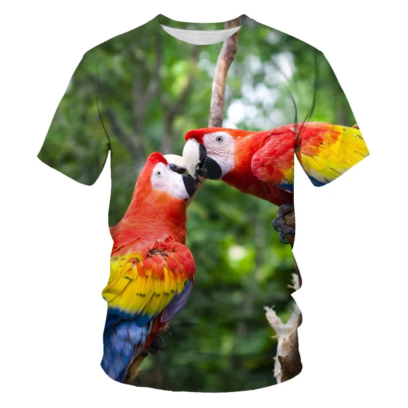 

New summer flower and bird pattern 3D printing T-shirt fashion men's and women's T-shirt soft texture casual breathable top