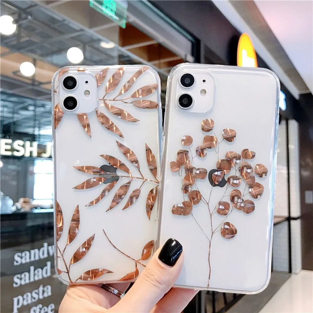 

The transparent leaf phone case is suitable for iPhone SE 2020 11 Pro X XS Max XR 7 8 Plus anti-fall mobile phone case new