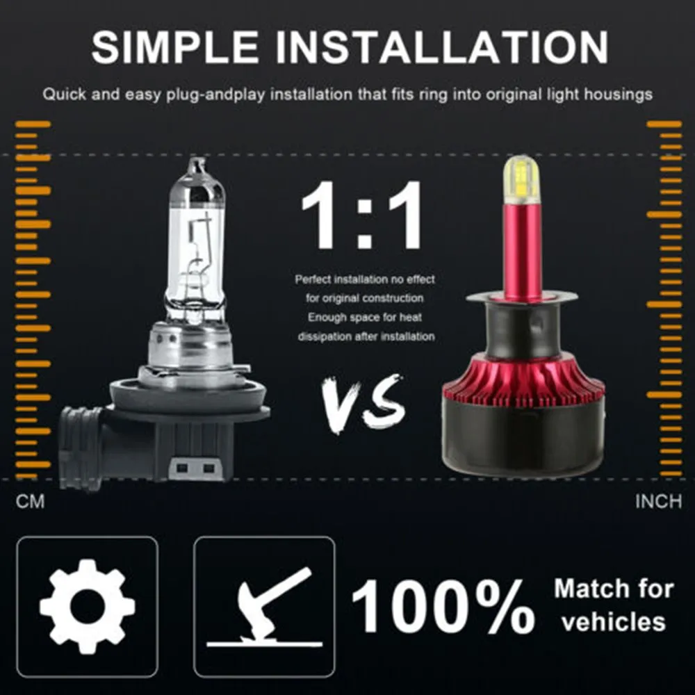 

8-Sides CSP H1 LED Headlight Bulbs Kit 2200W 350000LM Super Mini Fog Lamp 6500K LED Headlight Kit