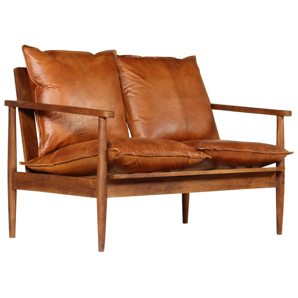 VidaXL sofa de 2 plazas cuero autentico con madera acacia marrón |