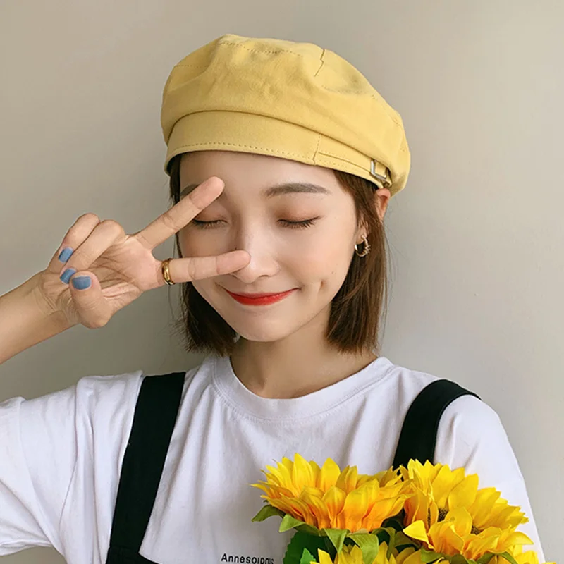 Новый осенне зимний модный берет с металлической пряжкой Женские однотонные