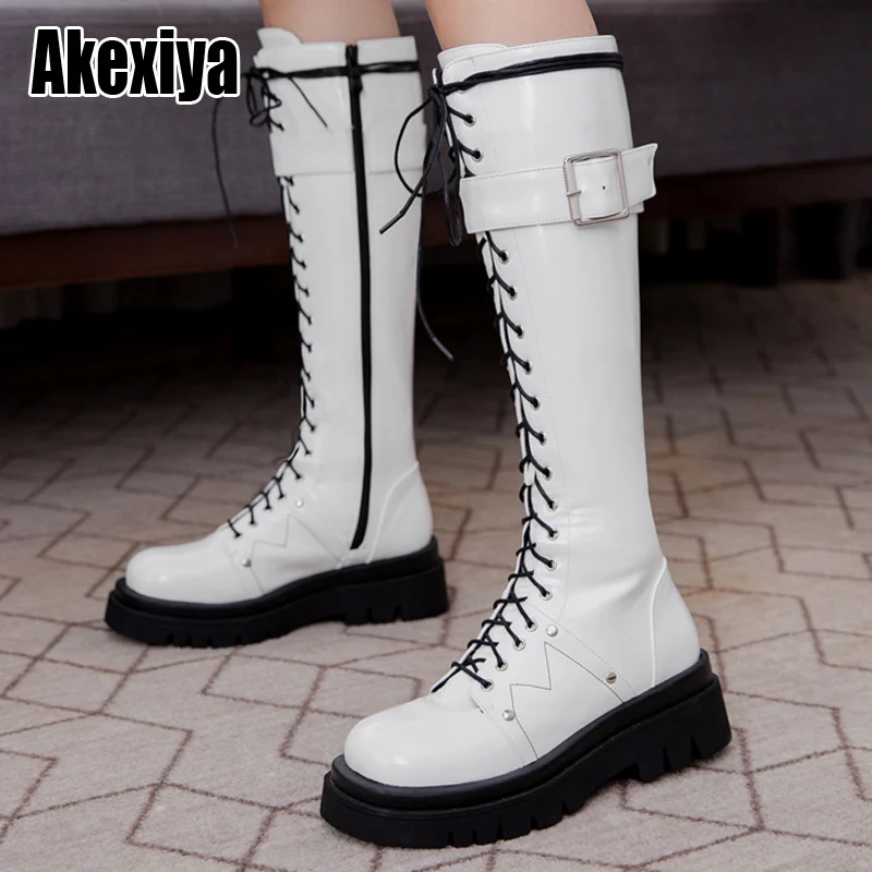 

2021 Autumn New Black Boots Microfiber Rubber Platform Shoes Ladies Knee-Length Fashion Boots BC2330